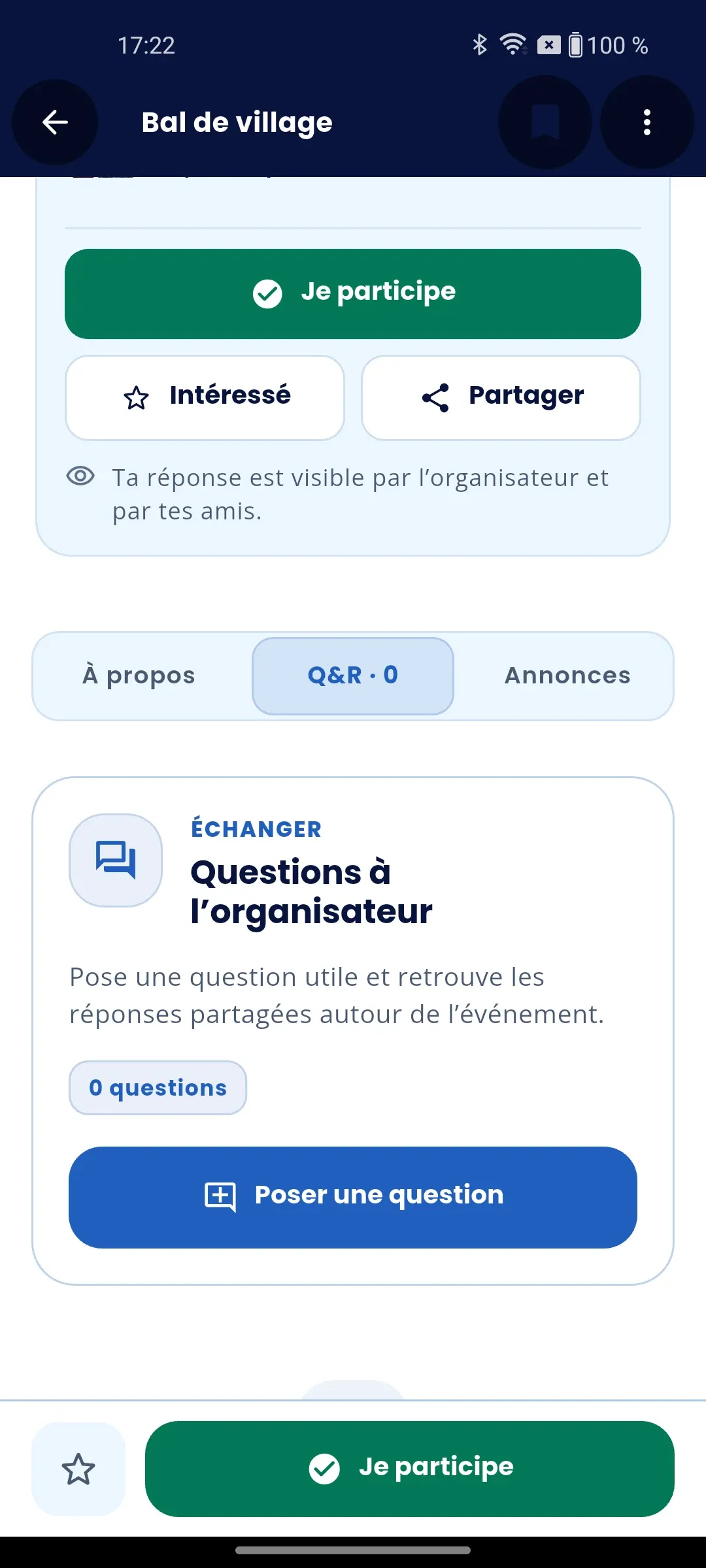 L’onglet Questions-réponses du « Bal de village » : chacun peut y poser sa question à l’organisateur.
